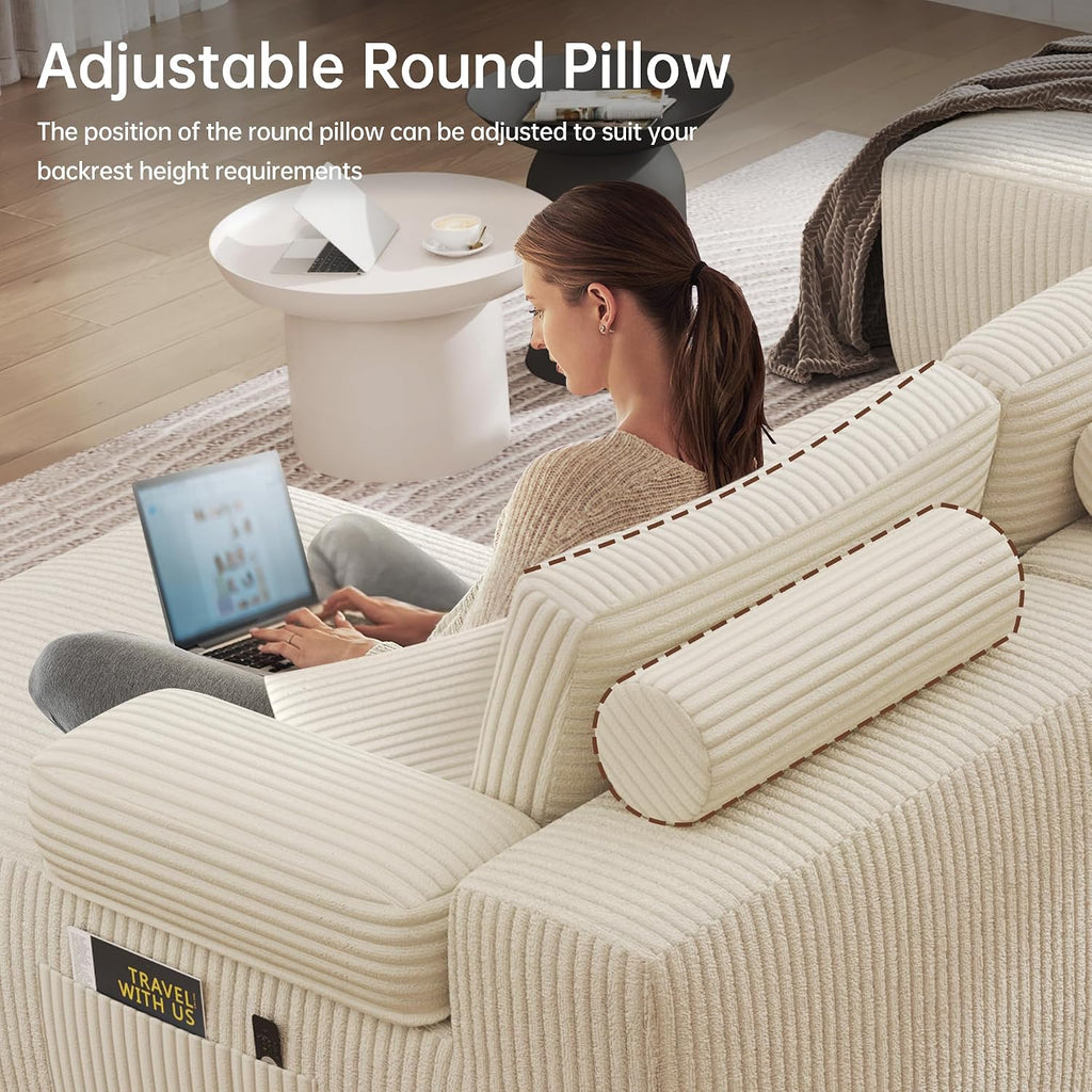 320Cm U Shaped Sofa Modular Convertible Boneless Couch | Comfort Sectional Sofa Couch, Modern Corduroy Deep Seat Couch, Convertible 4-Seater for Living Room (Beige)