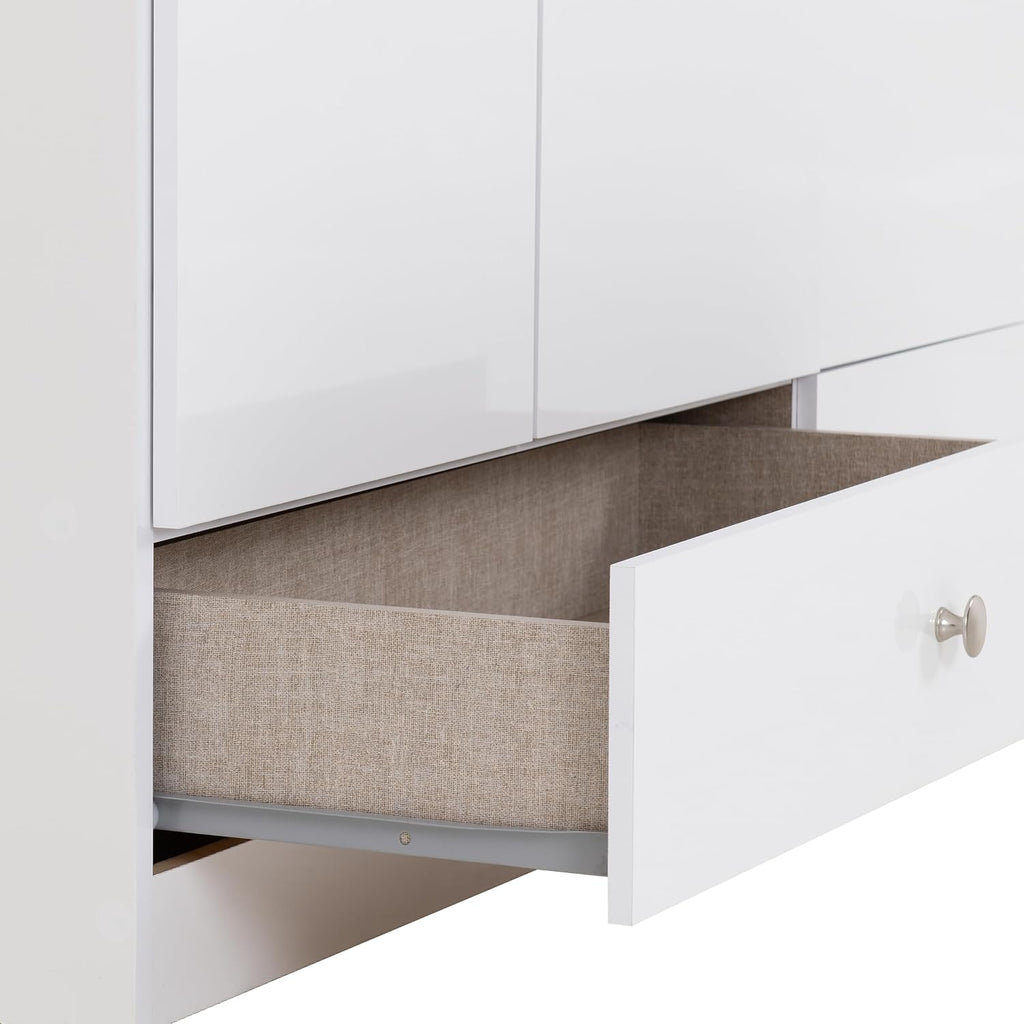 Denver 3 Door 2 Drawer Mirrored Wardrobe in White Gloss