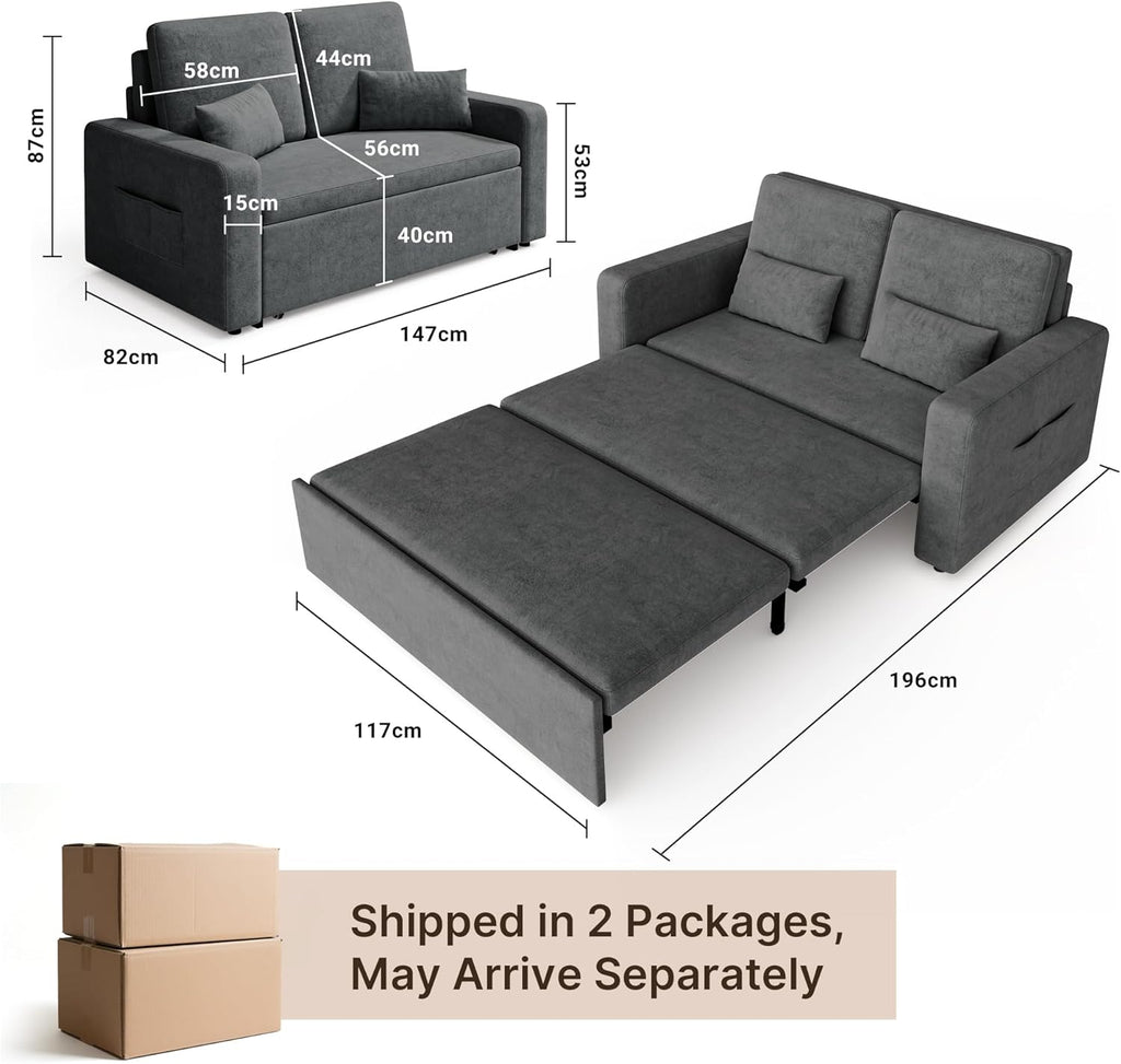 2-Seater Sofa Bed, Extendable Sleeper Couch with Pull-Out Function, Modern Velour Fabric for Living Room, Guest Room or Office
