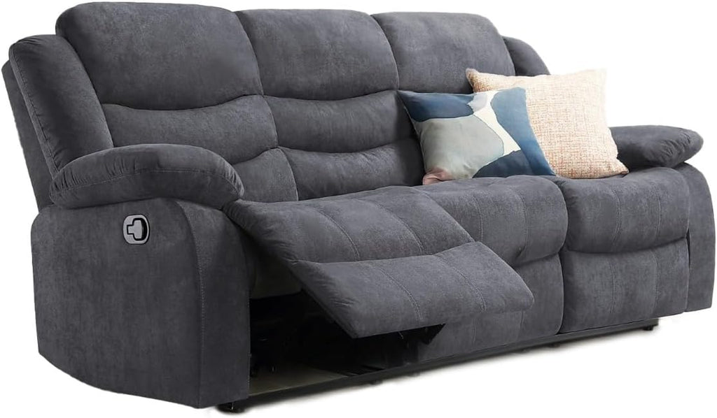 Madrid Fabric Recliner Sofa with Cupholders - 3+2 Seater Sofa Grey (3 Seater)