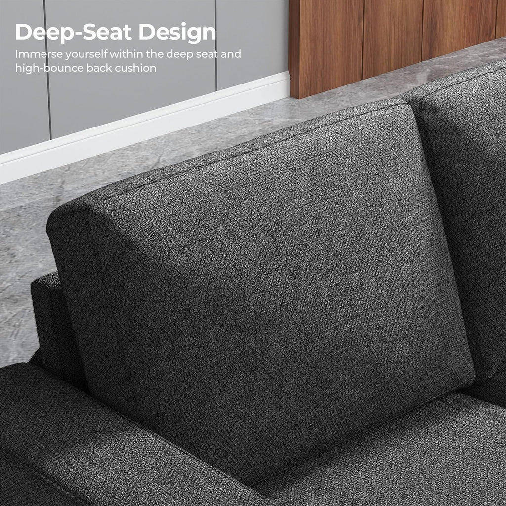 226CM Sofa Couch, 3 Seater Sofa with Suppleness Armrests, Linen Fabric Deep Seat Sofa with Upholstered Cushion& Backrests, Modern Comfy Couch for Living Room Apartment Office