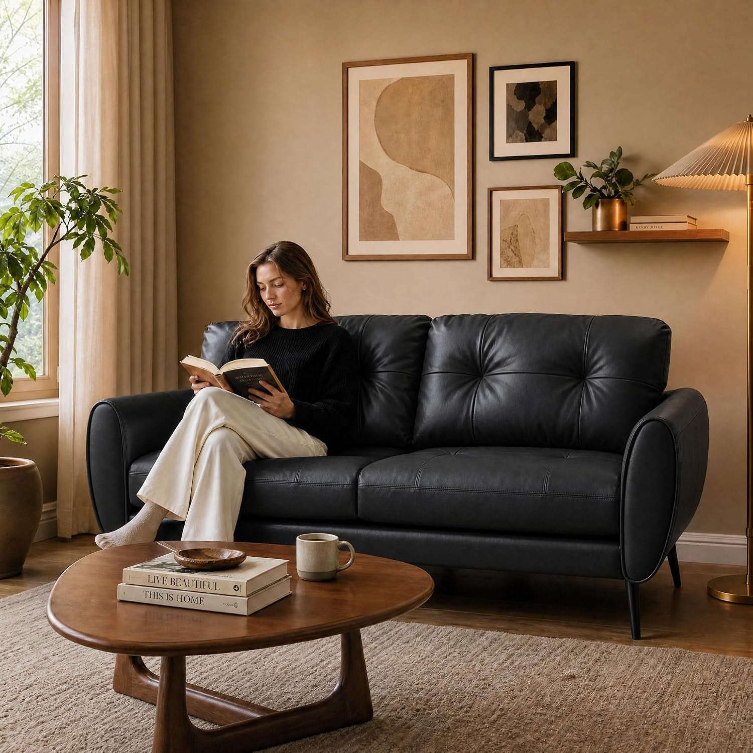 2 Seater PU Leather Loveseat Sofa for Small Spaces Black | Compact Modern Design Sofa for Livingroom Bedroom Home Office Stylish PU Leather Two-Seater Sofa Couch with Sturdy Frame