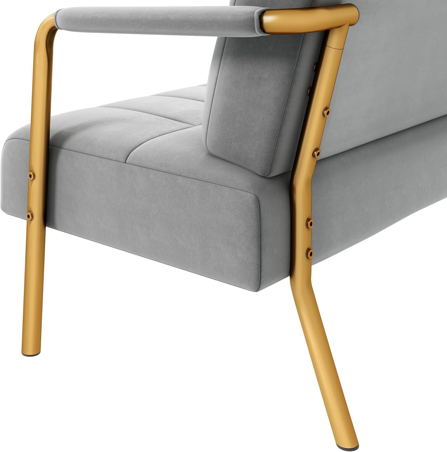 Light Grey 2 Seater Sofa, Velvet Small Compact Loveseat Couch | Upholstered Sofa Bed, Golden Metal Arms and Legs, Small Space for Apartment Bedroom Living Room, Easily Assembly