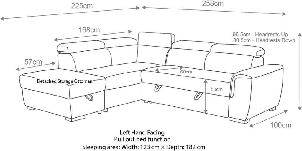 Corner Sofa Bed | Nevada Large Brown L Shaped Suede Mushroom | Tilting Headrest and Storage Ottoman Included (Left Hand Facing + Ottoman)