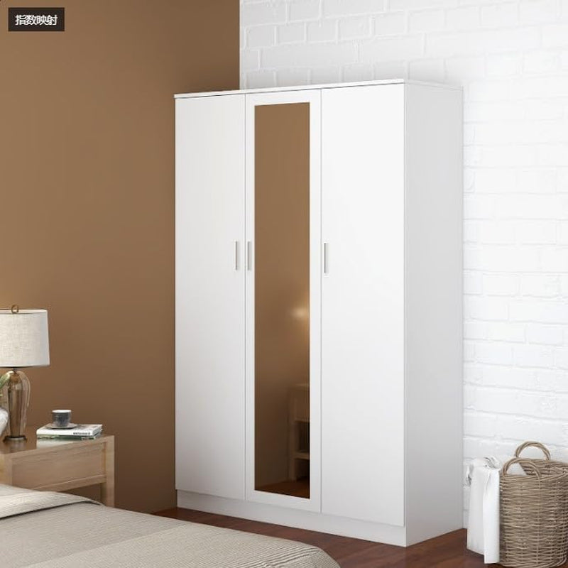 3 Doors Mirrored Wardrobe for Bedroom Bedroom Furniture Robe with 6 Storage Compartments, Hanging Rail, 115.4 X 50 X 180 Cm (White)