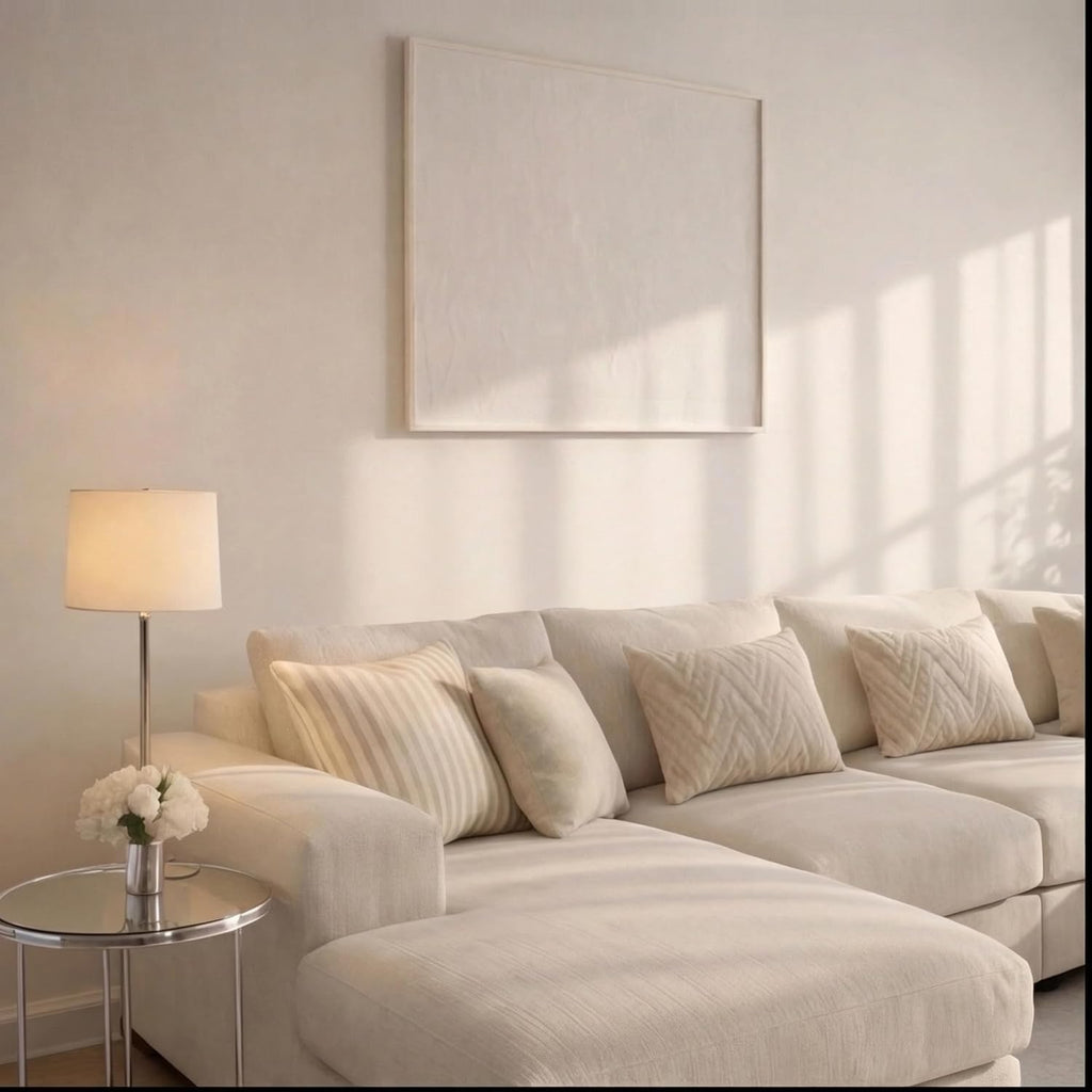 Sofaya Linen U Shaped Plain Sofa Full Back Sectional Chaise Sofa – Upholstered Fabric Couch with Cushions 4-5 Seater Sofa for Living Rooms (Cream Linen, U-Shaped Sofa)