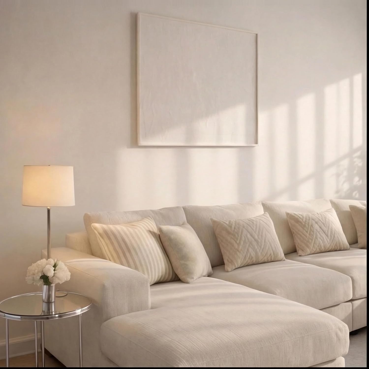 Sofaya Linen U Shaped Plain Sofa Full Back Sectional Chaise Sofa – Upholstered Fabric Couch with Cushions 4-5 Seater Sofa for Living Rooms (Cream Linen, U-Shaped Sofa)