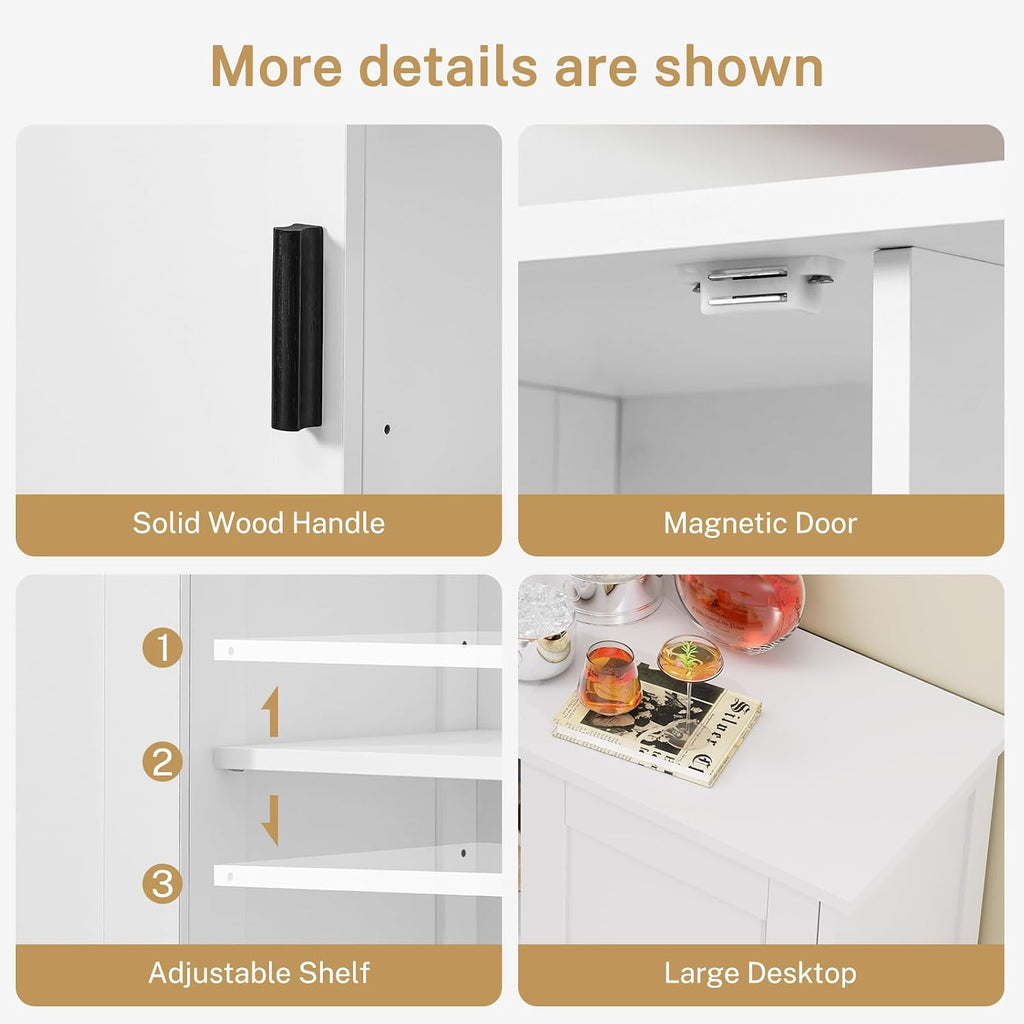 Sideboard with 2 Doors, Kitchen Storage Cabinet with Worktop & 4 Shelves, Buffet Cabinet for Kitchen, Bathroom, Living Room, Dining Room & Hallway, 90 X 30 X 80Cm, White