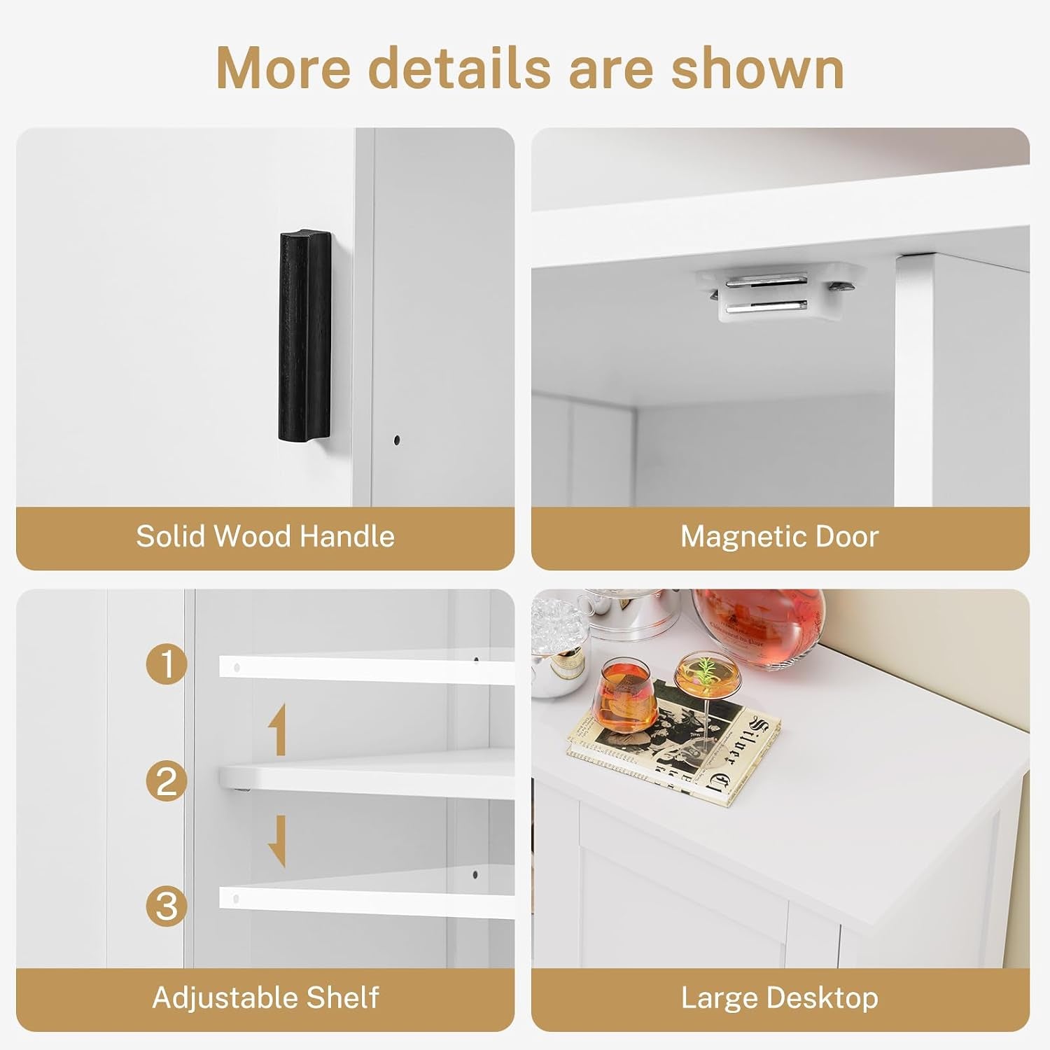 Sideboard with 2 Doors, Kitchen Storage Cabinet with Worktop & 4 Shelves, Buffet Cabinet for Kitchen, Bathroom, Living Room, Dining Room & Hallway, 90 X 30 X 80Cm, White