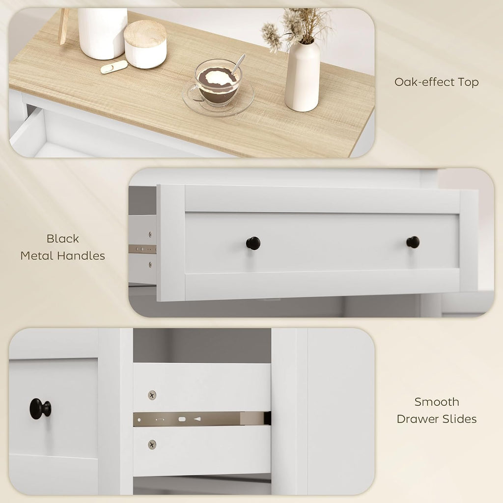 Sideboard Storage Cabinet with Drawer and Double Doors White | Modern Kitchen Cupboard, Adjustable Shelf, Sideboard for Living Room, Dining Room, Hallway