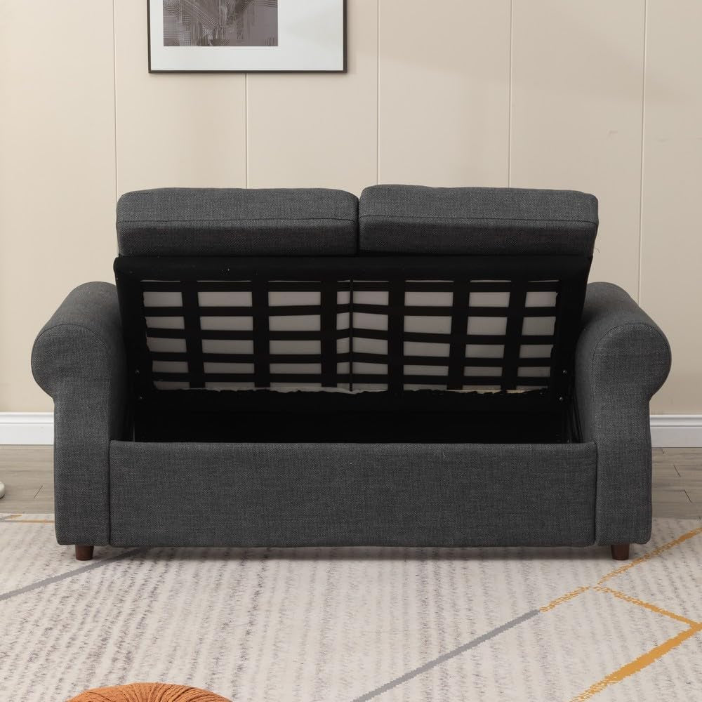 Loveseat Sofa - 2-Seater and 3 Seater Couch Seette - Fabric Sofa with under Storage for Small Space Livingroom (Dark Grey Linen Fabric, 2 Seater)