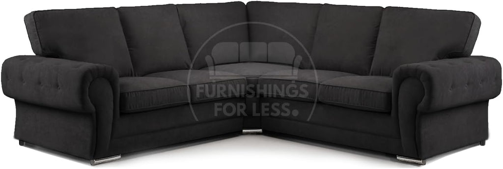 Milan Black Chesterfield L-Shaped Corner Sofa, 5 Seater 2C2, Living Room Seating (Black, 2 Corner 2)