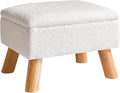 Footstool with Storage, Small Foot Stool Ottoman with Sturdy Wood Legs Stool, Foot Rest with Padded Seat, for Living Room Bedroom Couch Enterway 40 ×30 ×28CM White HBD042W