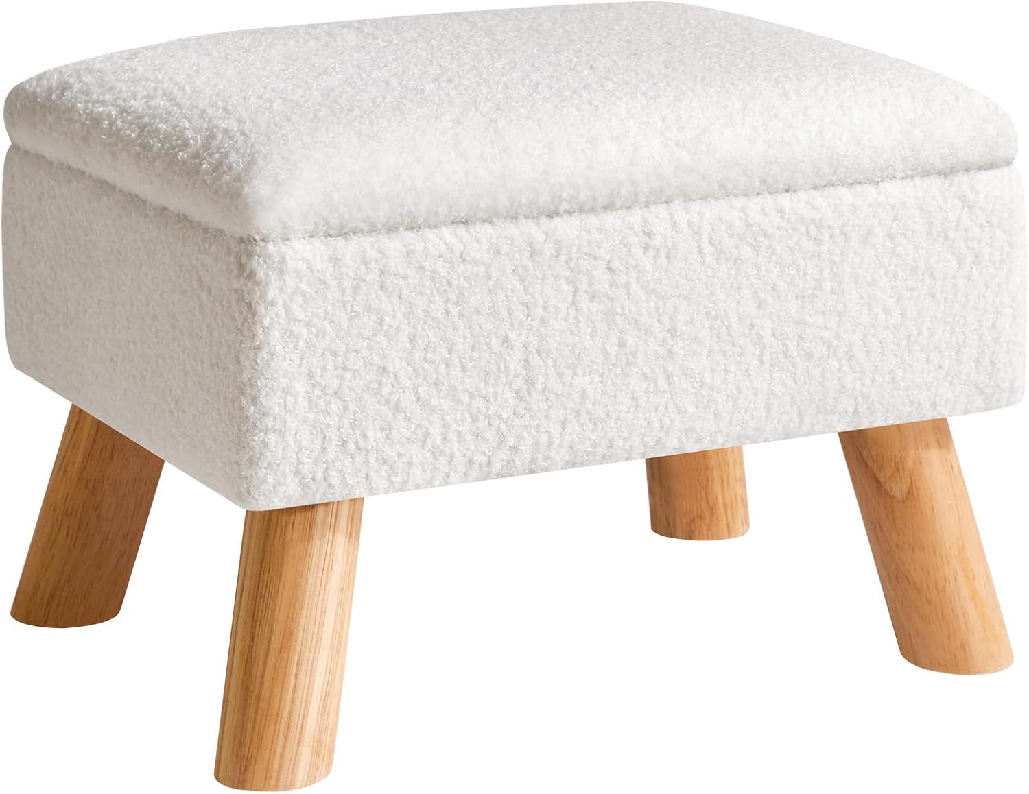 Footstool with Storage, Small Foot Stool Ottoman with Sturdy Wood Legs Stool, Foot Rest with Padded Seat, for Living Room Bedroom Couch Enterway 40 ×30 ×28CM White HBD042W