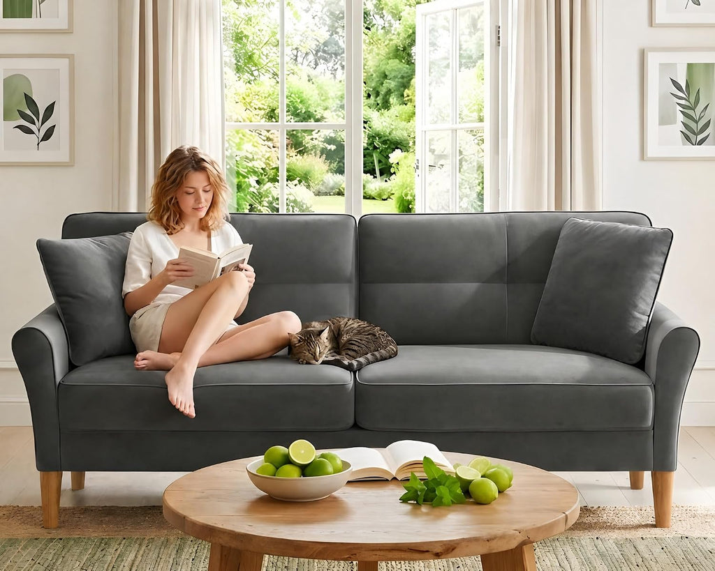 3 Seater Sofas 175CM, Velvet Small Sofa with 53Cm Deep Seat, Modern Couch 318Kg Capacity, Comfy Love Seat Tool-Free Setup, Large 2 Seater Sofa in a Box, Loveseat Couch for Living Room