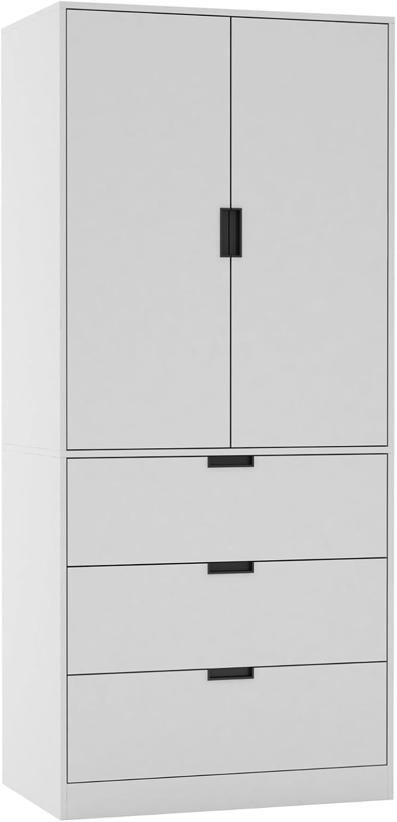 Modern 2 Door Wardrobe with 3 Drawers & Hanging Rail, Stylish Freestanding Storage, Spacious Interior, Durable Chipboard Build, Easy to Assemble Bedroom Furniture