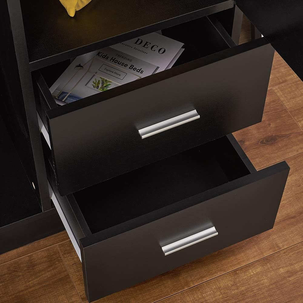 Wooden 2 Door 2 Drawer Wardrobe with Shelf and Hanging Rail Modern Clothes Storage Cupboards Unit for Bedroom Furniture W 77 * D 50 * H 180Cm (Black)