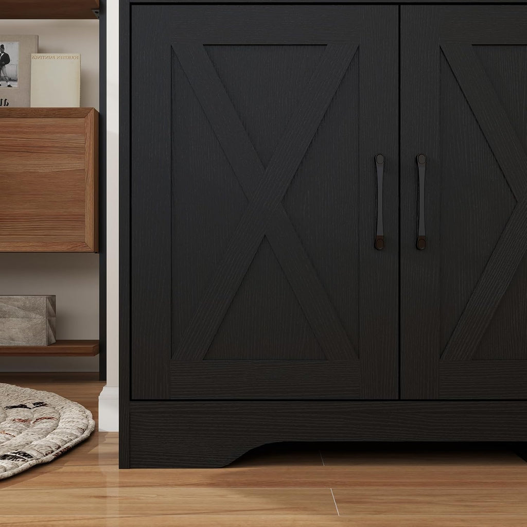 Wooden Sideboard 3 Drawers 3 Doors Entryway Dining Room Console Living Room Storage Farmhouse Sideboard Cabinet (Black)