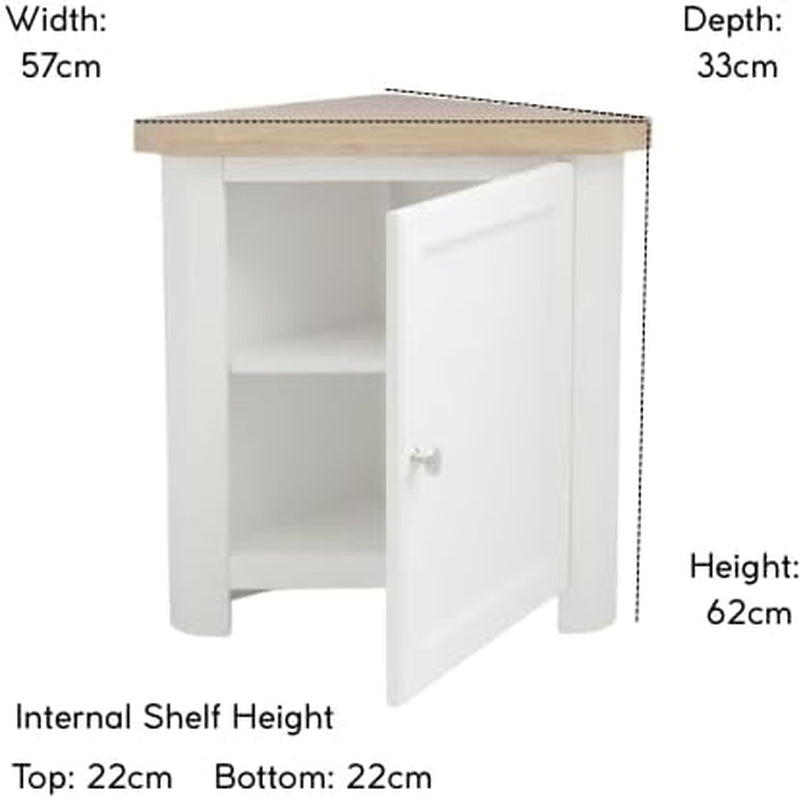 Corner Cabinet with Chunky Oak Top - Corner Unit with Shelf, Assembled Small Cabinet for Small Nooks or Bedside Table (White 2)