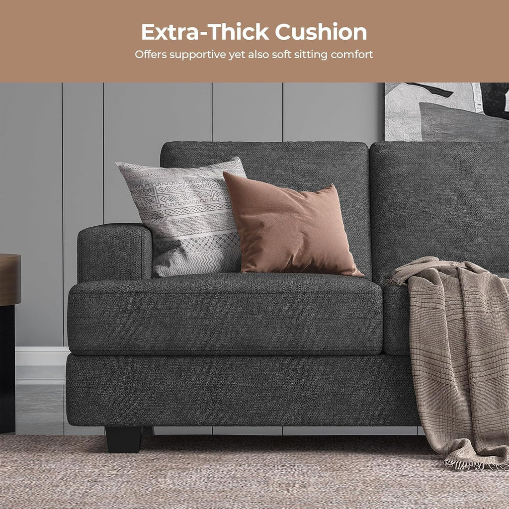 226CM Sofa Couch, 3 Seater Sofa with Suppleness Armrests, Linen Fabric Deep Seat Sofa with Upholstered Cushion& Backrests, Modern Comfy Couch for Living Room Apartment Office