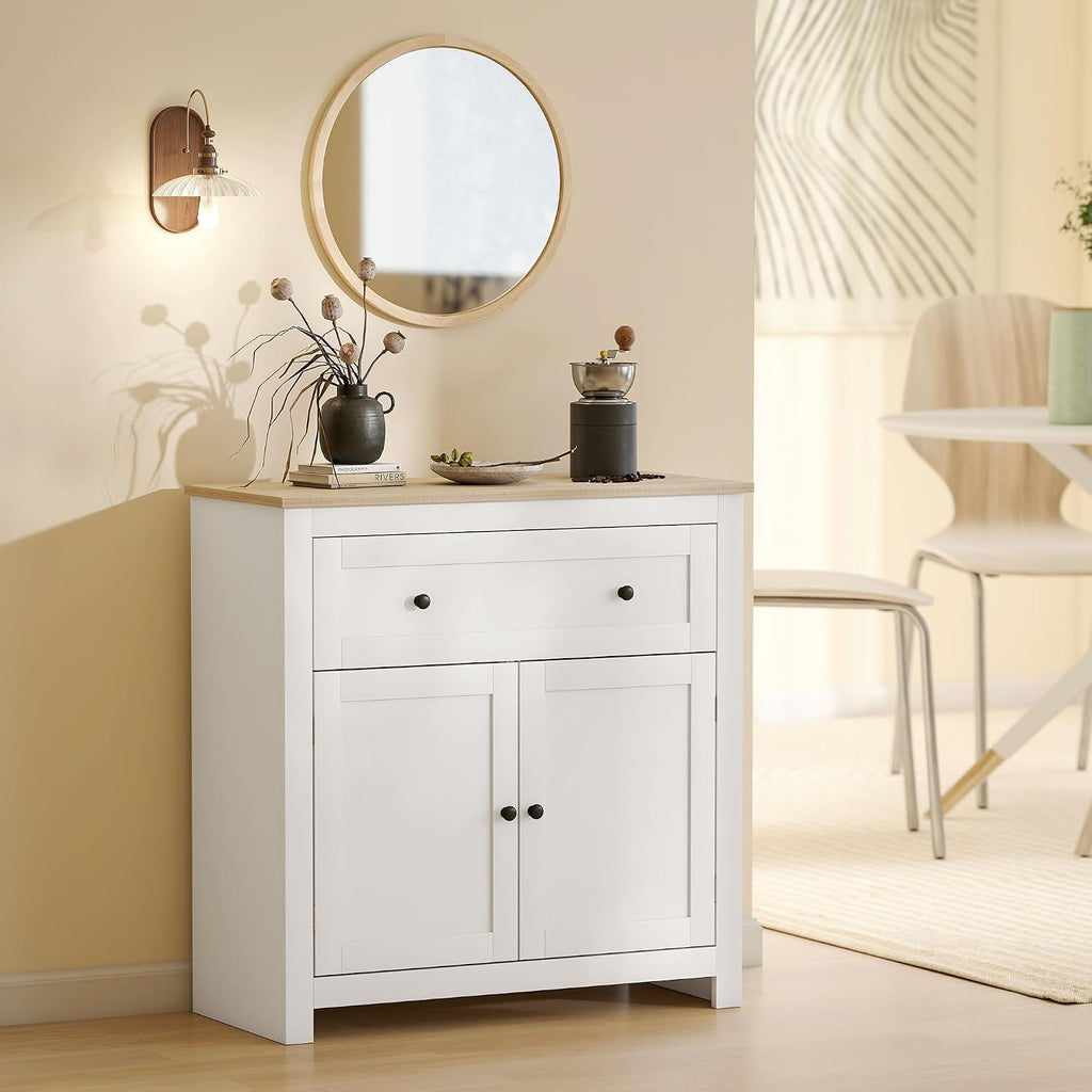 Sideboard Storage Cabinet with Drawer and Double Doors White | Modern Kitchen Cupboard, Adjustable Shelf, Sideboard for Living Room, Dining Room, Hallway