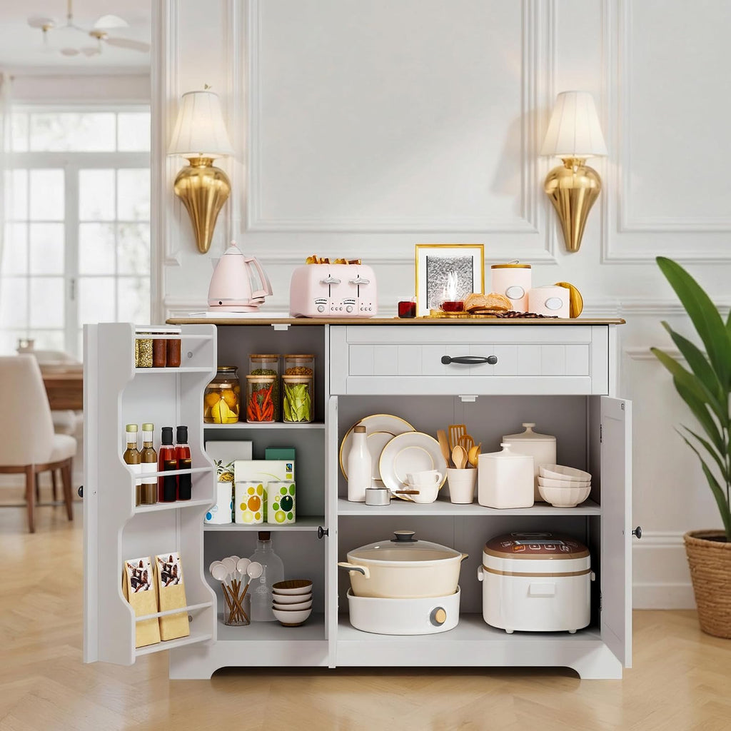 Sideboard Cabinet, Kitchen Storage Cupboard with Drawer | 3-Tier Door Storage and 2-Door Cabinet, Anti-Tip Design, 105 X 40 X 84.5