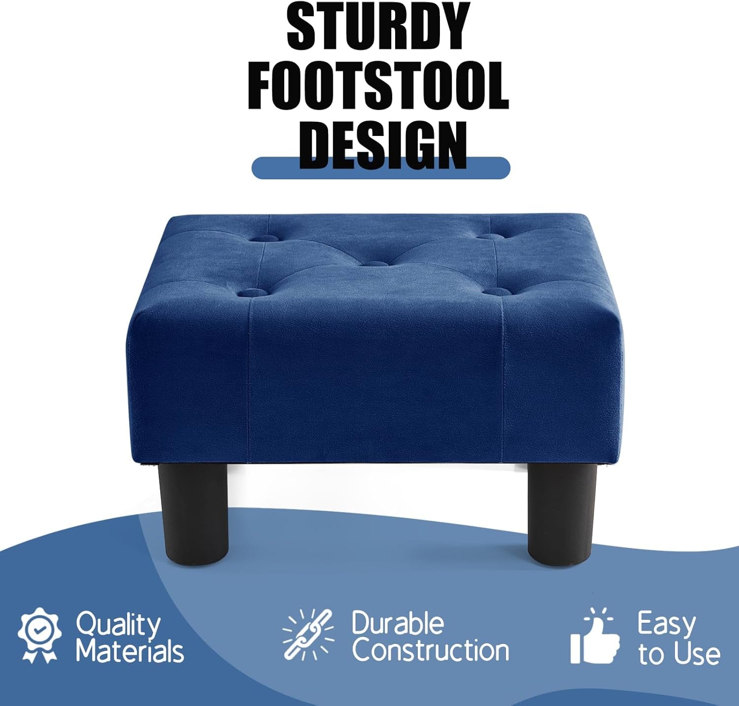 Small Foot Stool, Velvet Footstool with Legs, Footstools for Living Room, Ottoman Footrest Extra Seating for Entryway, Blue