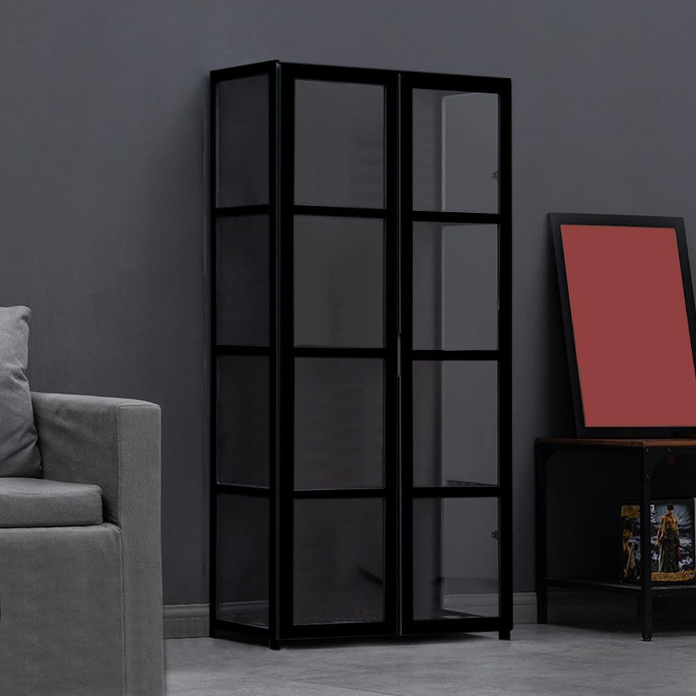 Acrylic Display Cabinet, Black, Double Doors, 4 Tier, 3 Sided | 4 Tier Clear Showcase Cabinet for Collectibles,Transparent Black Shelves for Collectibles