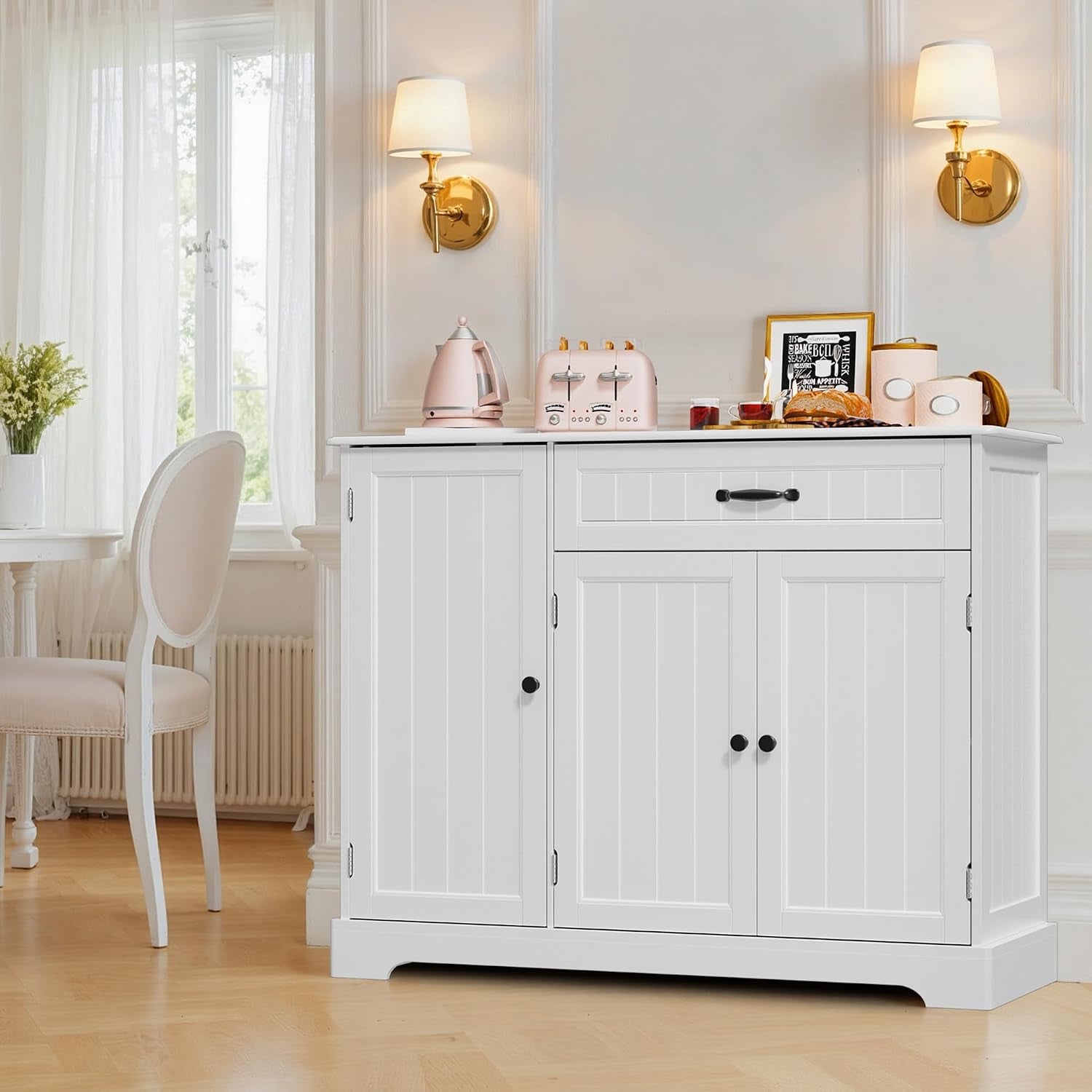 Sideboard Cabinet, Kitchen Storage Cupboard with Drawer | 3-Tier Door Storage and 2-Door Cabinet, Anti-Tip Design, 105 X 40 X 84.5 Cm