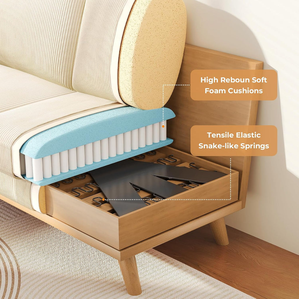 172Cm Loveseat Sofa Beige, Comfy Corduroy Couch with Spring Cushion, 2 Seater Sofa with Solid Wood, Sofa Couch with Deep Seat, Sofa for Bedroom, Loveseat for Living Room, Beige Office Couch