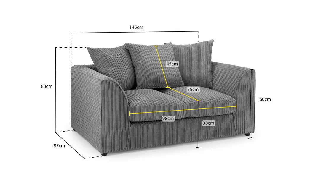 Harley Jumbo Sofa Grey 2 Seater Sofa