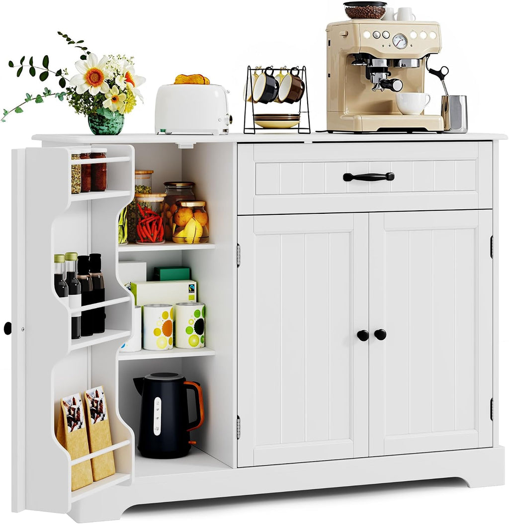Sideboard Cabinet, Kitchen Storage Cupboard with Drawer | 3-Tier Door Storage and 2-Door Cabinet, Anti-Tip Design, 105 X 40 X 84.5 Cm