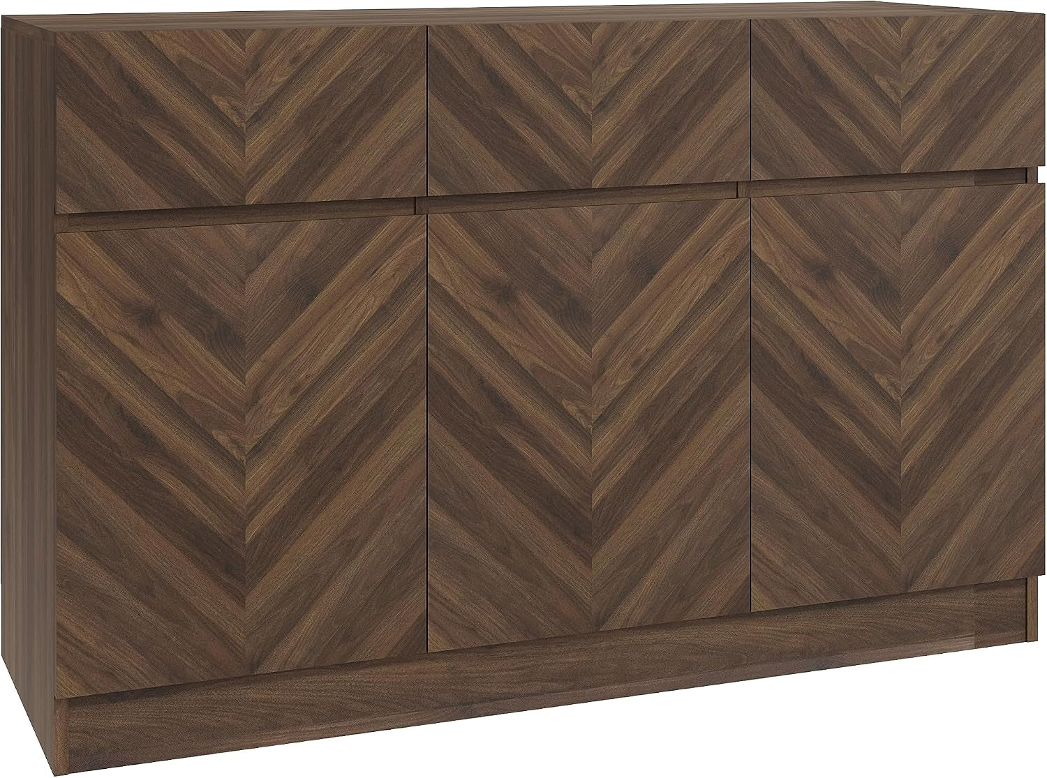 Catania Narrow Large Sideboard Cabinet Unit with 3 Storage Drawers & 3 Storage Cupboards, Walnut Furniture for Living Room, Dining Room, Hallway & Office, Royal Walnut D39.8 X H76 X W118.8Cm