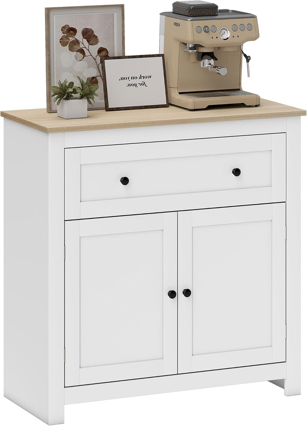Sideboard Storage Cabinet with Drawer and Double Doors White | Modern Kitchen Cupboard, Adjustable Shelf, Sideboard for Living Room, Dining Room, Hallway