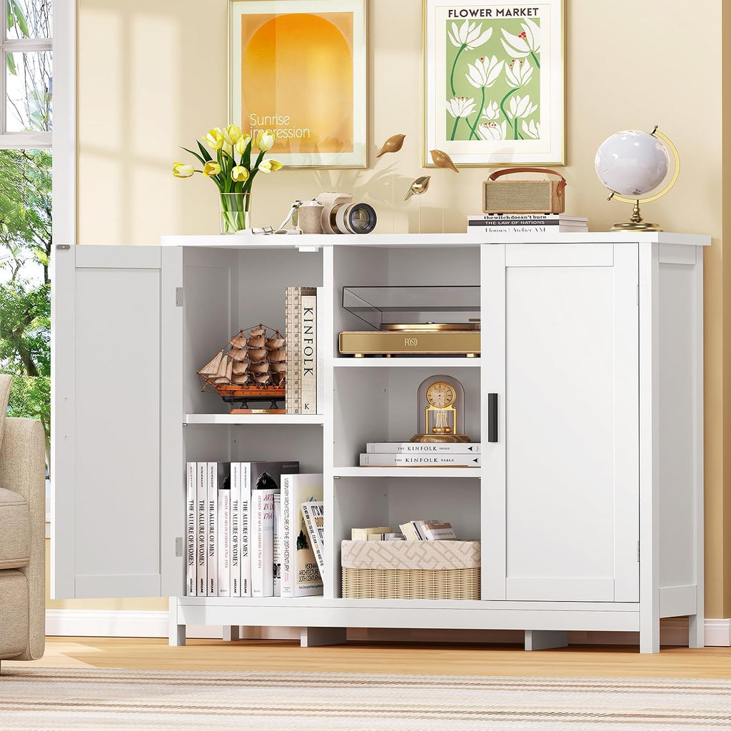 Sideboard with 2 Doors, Kitchen Storage Cabinet with Worktop & 4 Shelves, Buffet Cabinet for Kitchen, Bathroom, Living Room, Dining Room & Hallway, 90 X 30 X 80Cm, White