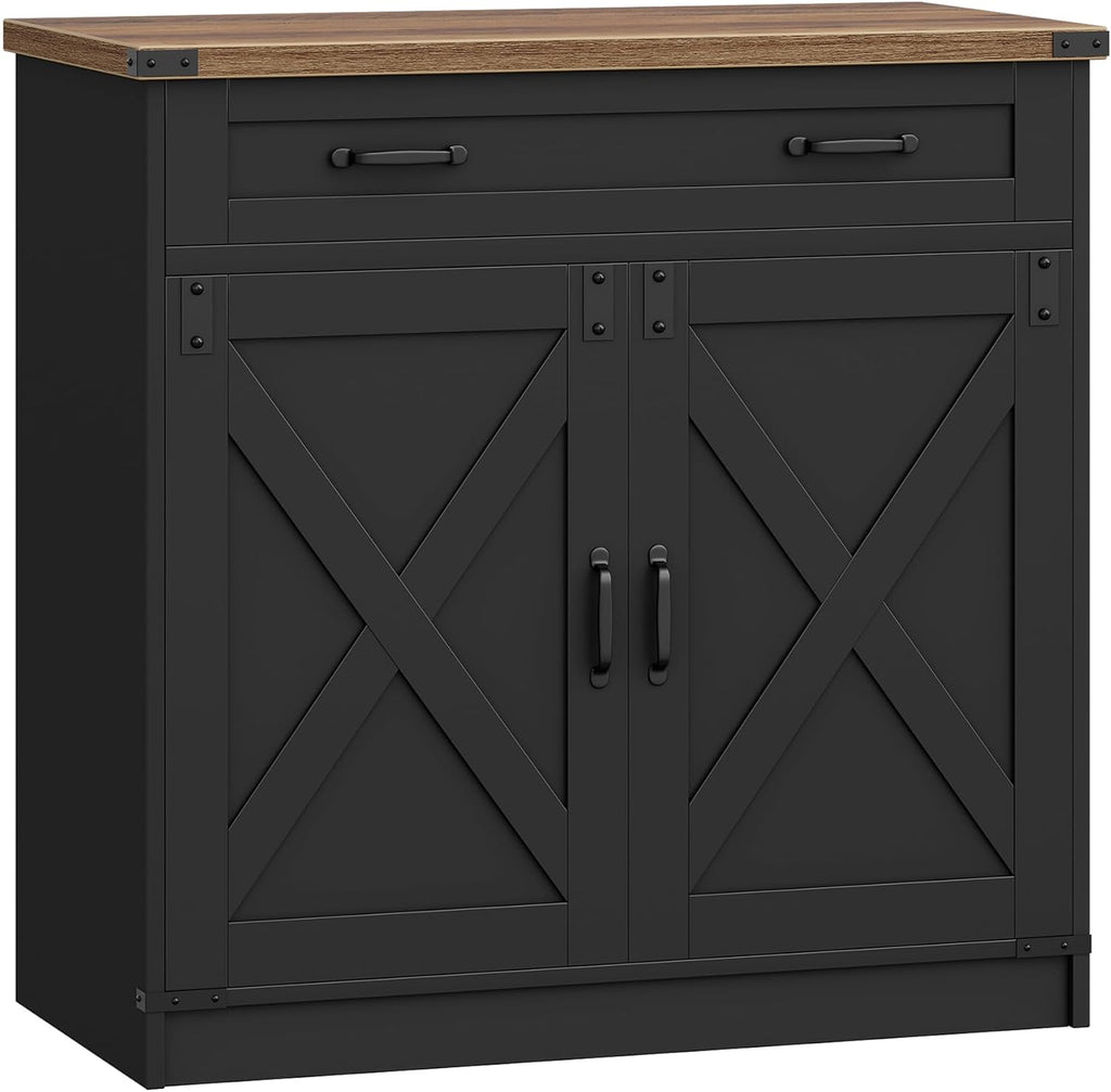 Sideboard, Kitchen Cabinet with Drawer & 2 Doors, 40 X 80 X 80 Cm | Freestanding Kitchen Cupboard with Adjustable Shelf, for Entryway, Living Room, Dining Room, Black, SC84806X