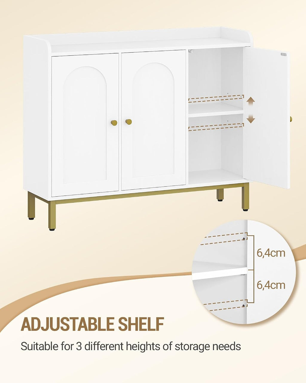 Sideboard Storage Cabinet, Kitchen Cabinets, 30 X 100 X 80.5 Cm | Freestanding Kitchen Cupboard Buffet with 2 Doors and Adjustable Shelves, for Dining Room, Living Room, White, SC21313G