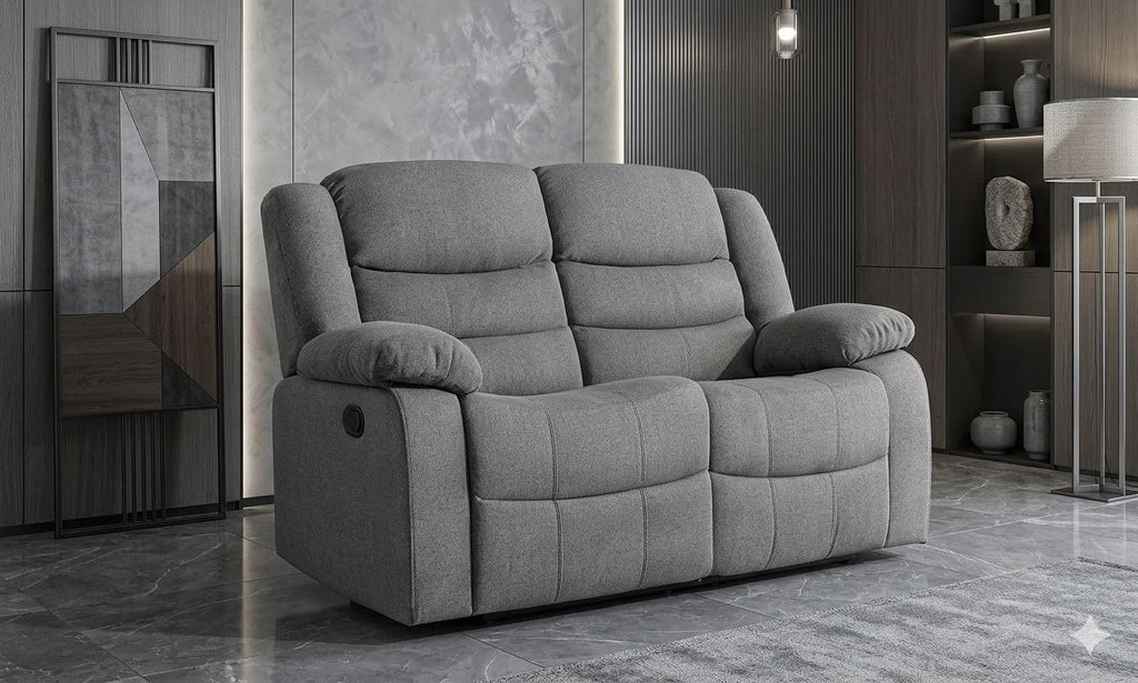 MNS Roma Fabric Reclining Sofa, Grey Fabric, 3+2 Seater with Cup Holders