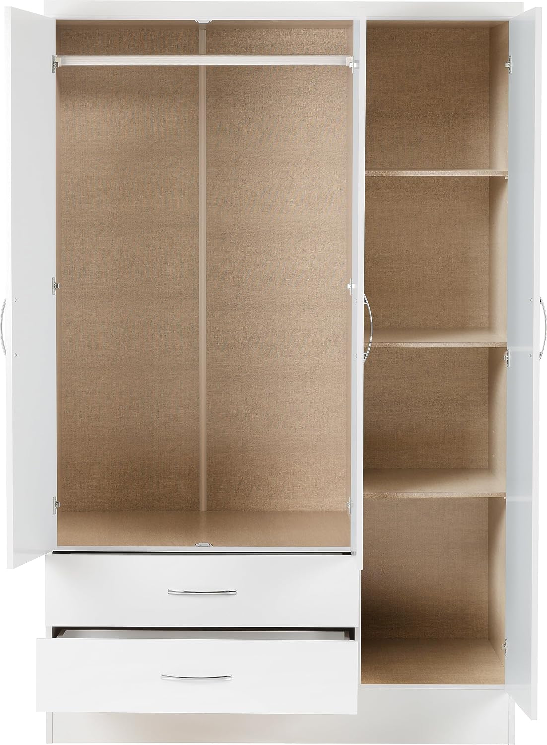 Nevada 3 Door 2 Drawer Wardrobe in White Gloss