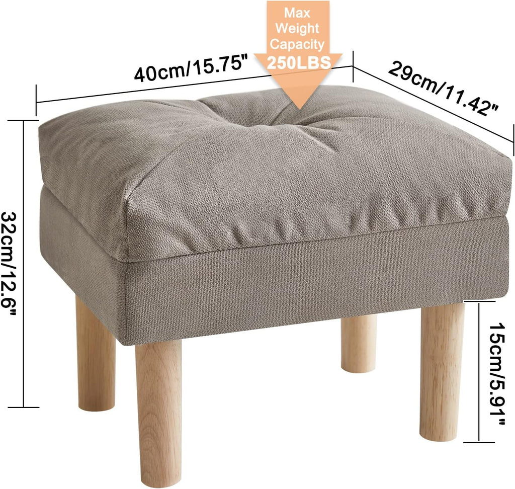 Foot Stool, Ottoman Small, Chair with Sponge Padded Seat, Footrest, Shoes Changing Wooden Stool for Living Room, Bedroom, Entryway, 40×29×32CM, Grey HBD023G