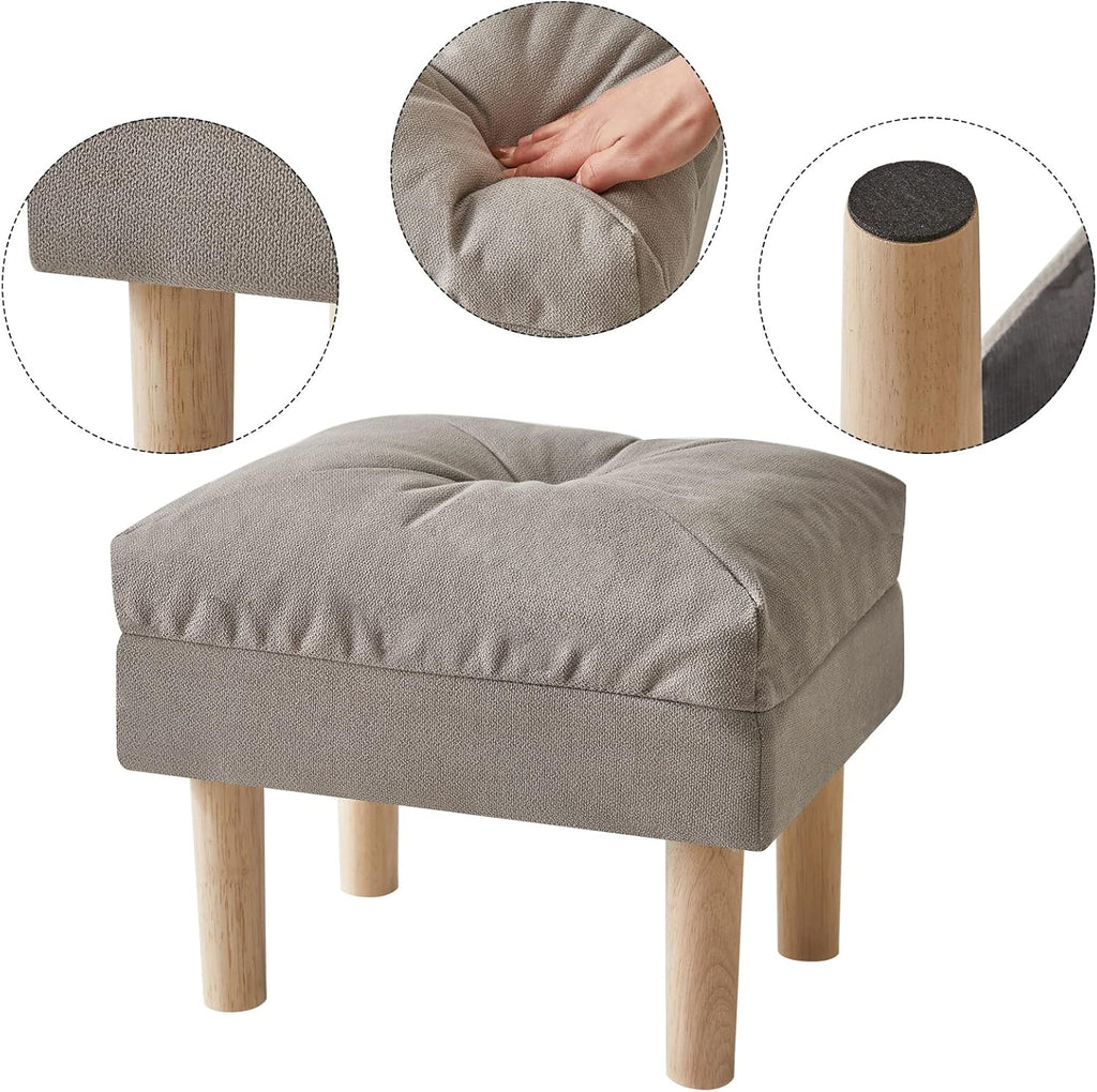Foot Stool, Ottoman Small, Chair with Sponge Padded Seat, Footrest, Shoes Changing Wooden Stool for Living Room, Bedroom, Entryway, 40×29×32CM, Grey HBD023G
