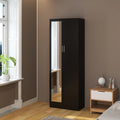 Wooden 2 Door Mirrored Wardrobe with Hanging Rail Modern Clothes Storage Cupboards Unit for Bedroom Furniture W 72 X D 47 X H 170 Cm (Black)
