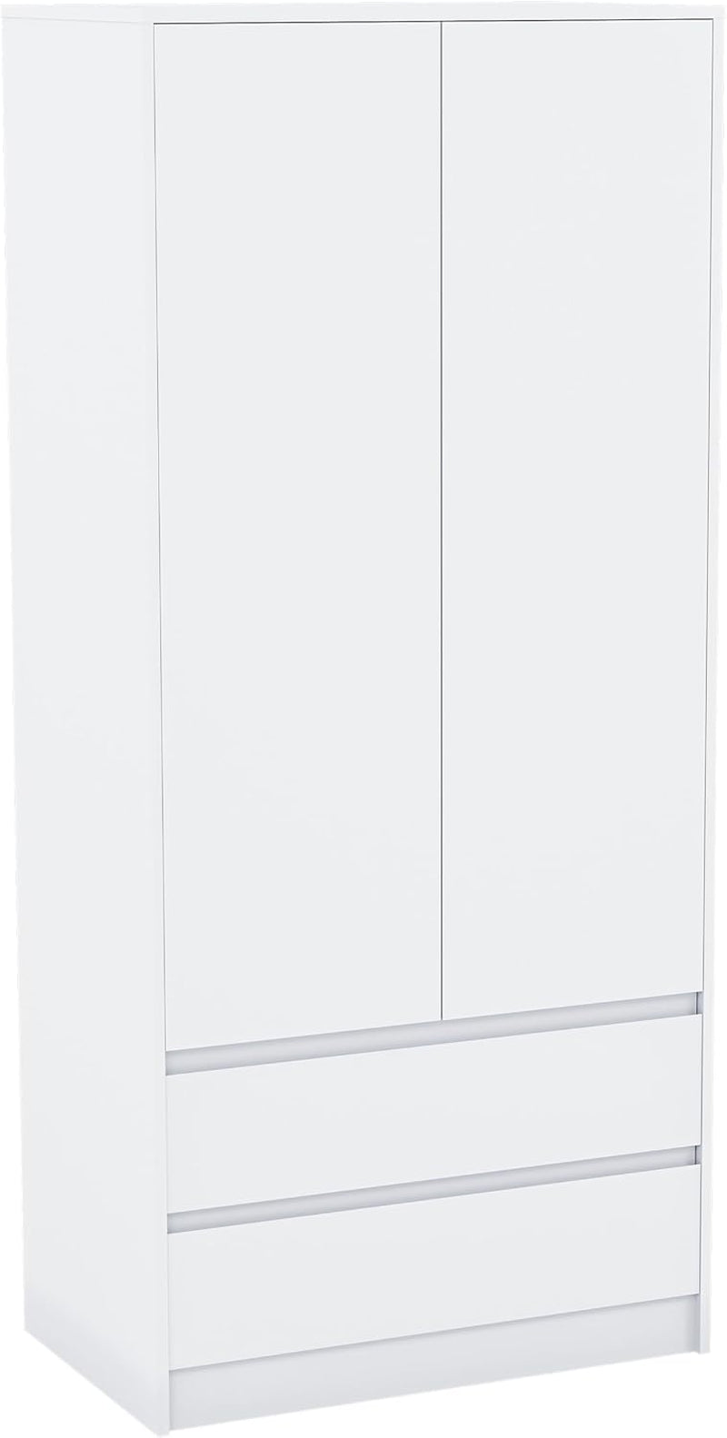 Denver 2 Door & 2 Drawer Wardrobe | White | Bedroom Furniture | 174H X 76W X 53D Cm | with Spacious Drawers & Hanging Rail | Large Capacity Storage