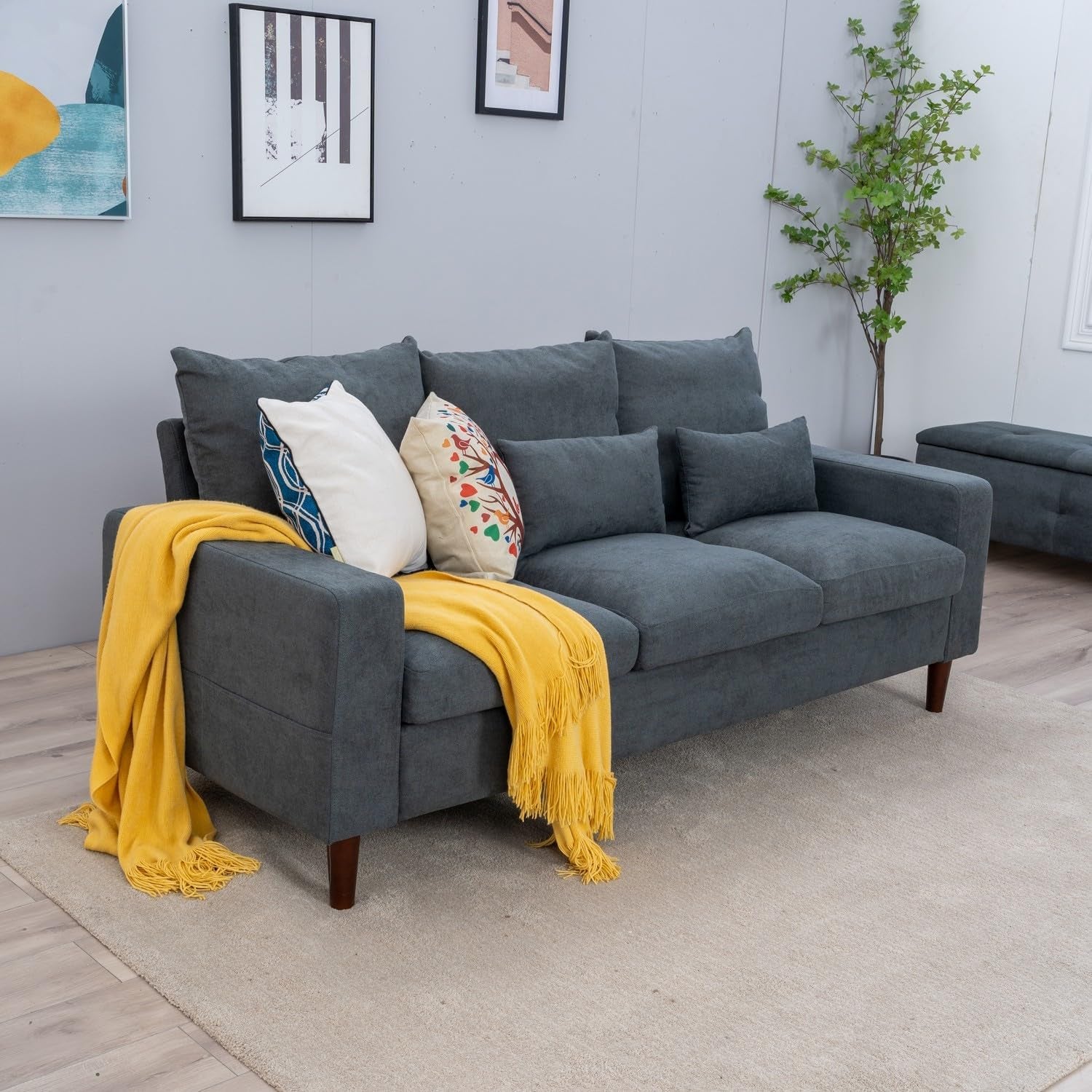 3-Seat Sofa Couch with Reversible Back Cushions Modern Fabric Sofa 3 Seater Couch for Small Apartment