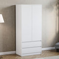 Denver 2 Door & 2 Drawer Wardrobe | White | Bedroom Furniture | 174H X 76W X 53D Cm | with Spacious Drawers & Hanging Rail | Large Capacity Storage