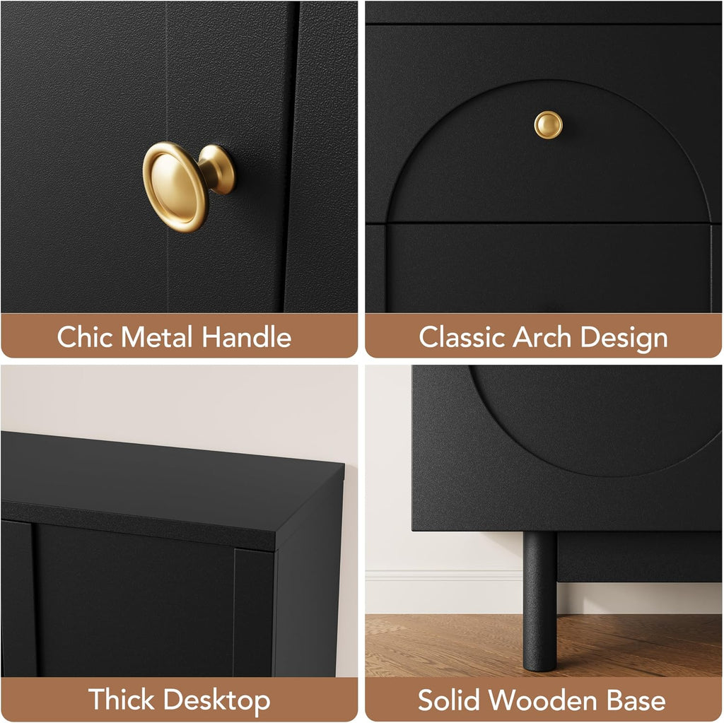 Sideboard, Wooden Sideboard Cabinet with Adjustable Shelf, 3 Drawers and 2 Doors, Modern Cabinet for Living Room, Hallway, Kitchen, Black