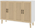 Buffet Storage Cabinet with Rattan Decorating Living Room Wood Kitchen Sideboard Accent Cabinet (White, 123(W) X 38(D) X 88(H))