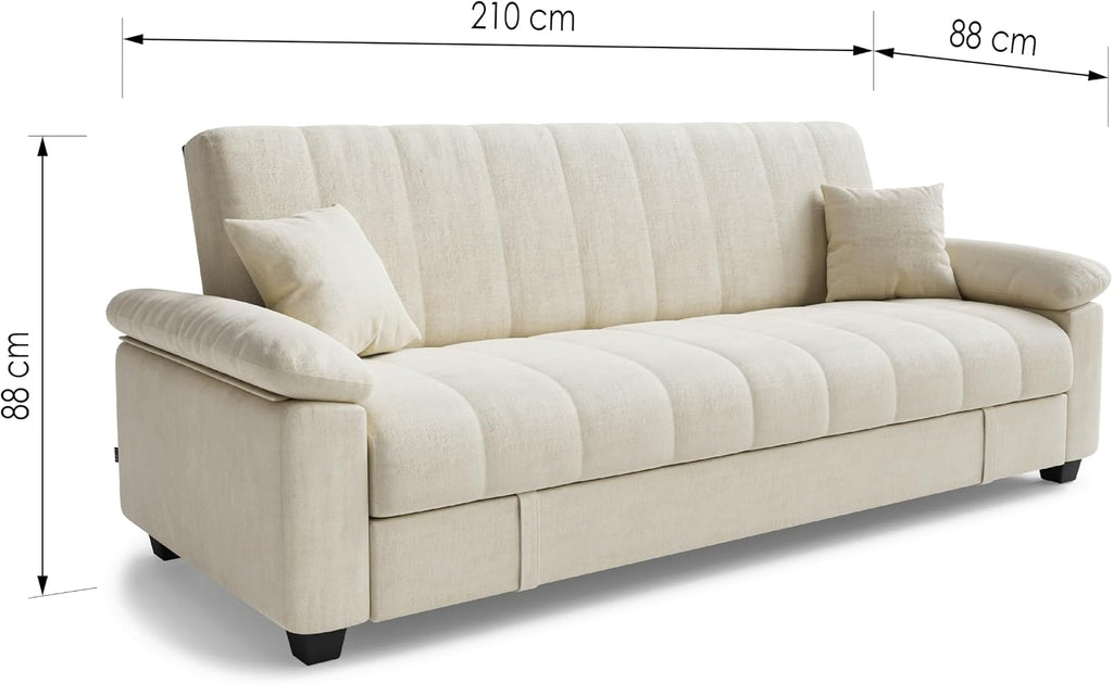 3-Seater Sofa Bed VERONICA, Taupe | Pull-Out Sleeper, Modern Upholstered, Compact & Comfortable Design, Click-Clack Mechanism, Adjustable Back Support