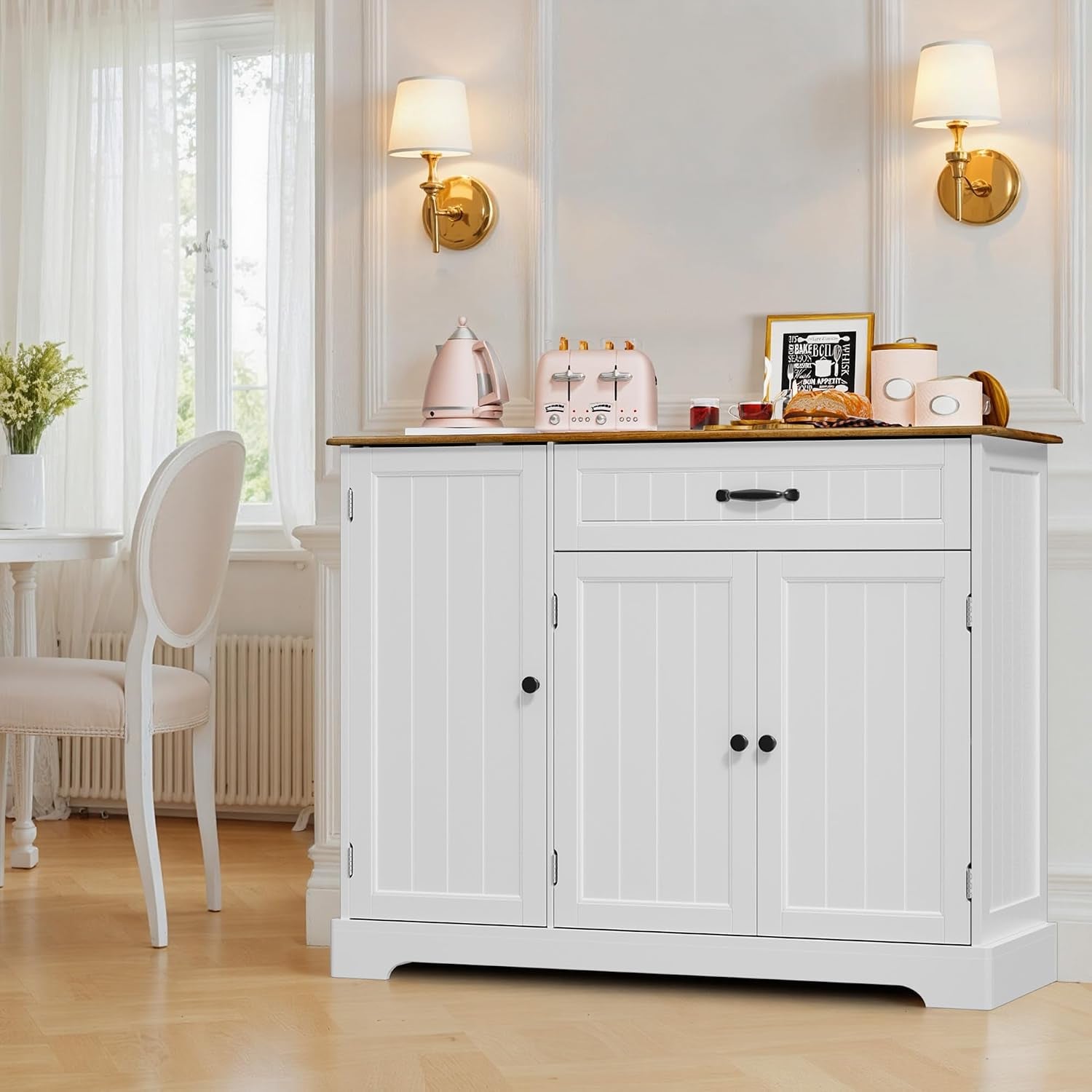 Sideboard Cabinet, Kitchen Storage Cupboard with Drawer | 3-Tier Door Storage and 2-Door Cabinet, Anti-Tip Design, 105 X 40 X 84.5