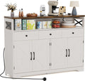 Sideboards Cabinet with Power Outlets,Wooden Storage Sideboard with Adjustable Shelf,3 Drawers and Open Shelf,Buffet Cupboard for Living Room,Kitchen,Hallway, Dining Room,Woodgrain White